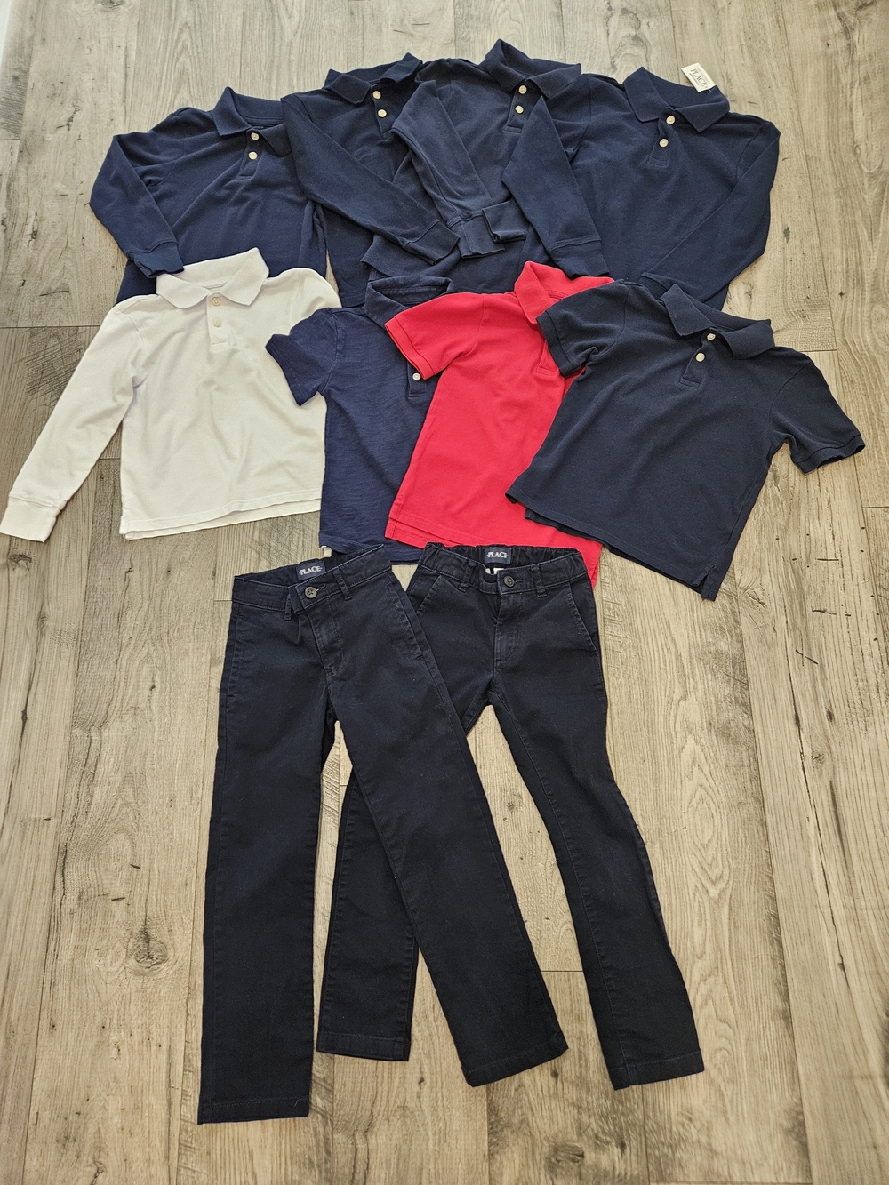 The Children's Place Preppy Uniform Navy, Red & White 8 Polo Shirt & 2 Pants Set
